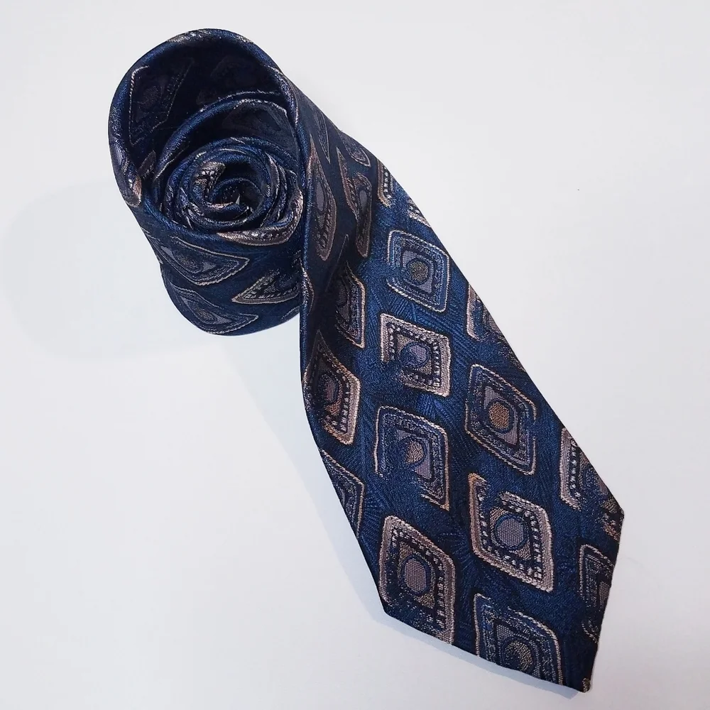 Oscar De La Renta Men's Tie Studio Black Blue Beige Made in the USA